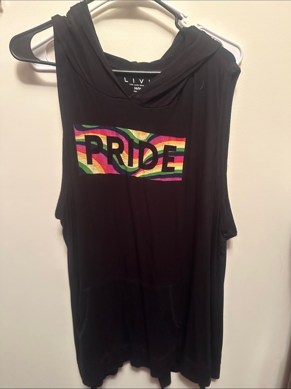 Lane Bryant Black Sleeveless Hooded Tank with Rainbow PRIDE Graphic